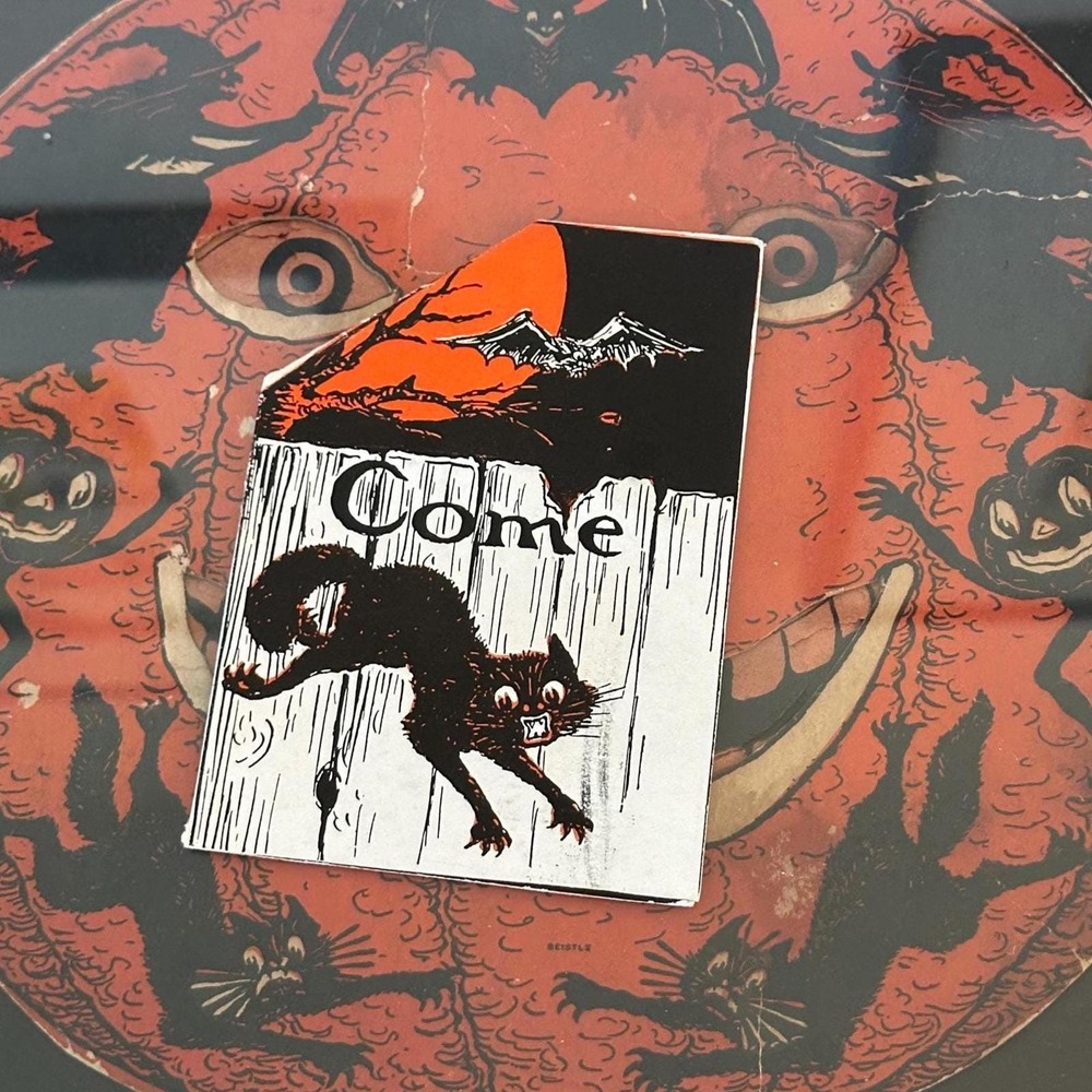 Antique Beistle Pop Up Cat Witch Halloween Invitation Paper Ephemera RARE 4.25x3 - Picture 3 of 6